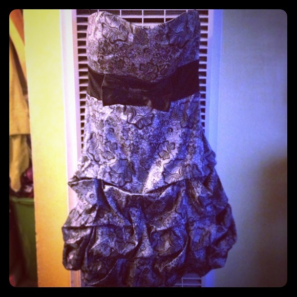 Strapless Silver & Black Cocktail Dress