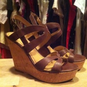 Nine West size 7 cork platform brown wedge sandals