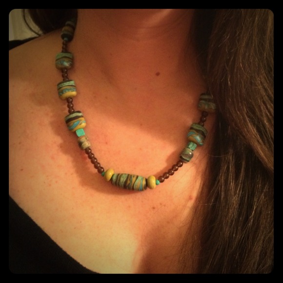 Hand blown glass beaded necklace