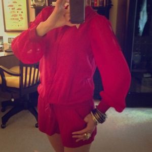 Fushchia romper shorts with arm slits