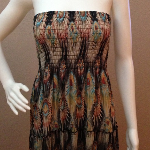 Black peacock tube top dress