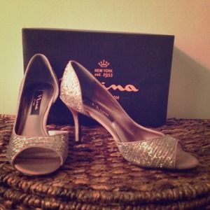 Nina Fern Bronze Glitter D'orsay Open Toe Pumps