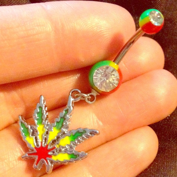 Accessories - Weed leaf, Rasta colored belly ring