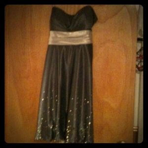 Short Silver spaghetti strap formal dress