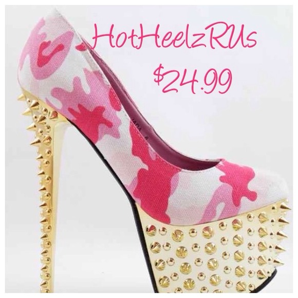 Pink and gold spiked heels