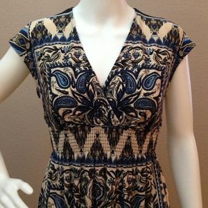 Beige and indigo spandex dress