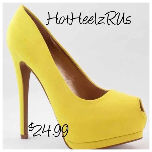 Yellow open toe pumps