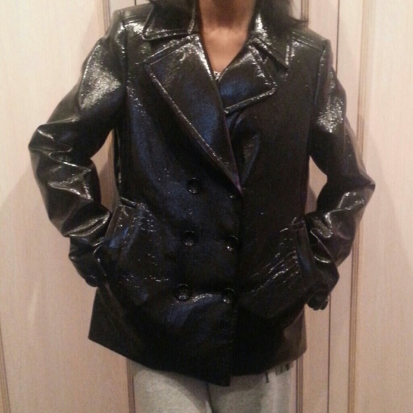 Black Patent Leather Pea Coat