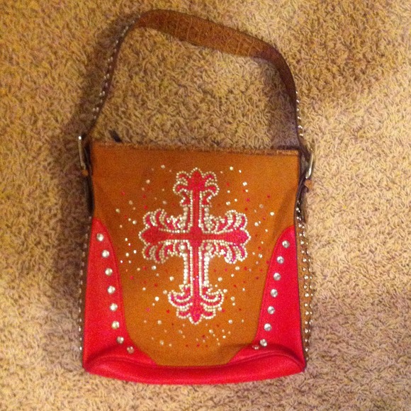 BHW brown and pink sparkly western purse NWOT