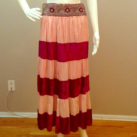 Pink and maroon striped skirt