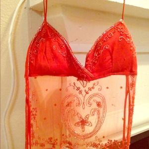 Backless halter top with beading