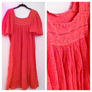 Romantic VTG Peasant Maxi Dress BohoGypsy One Size