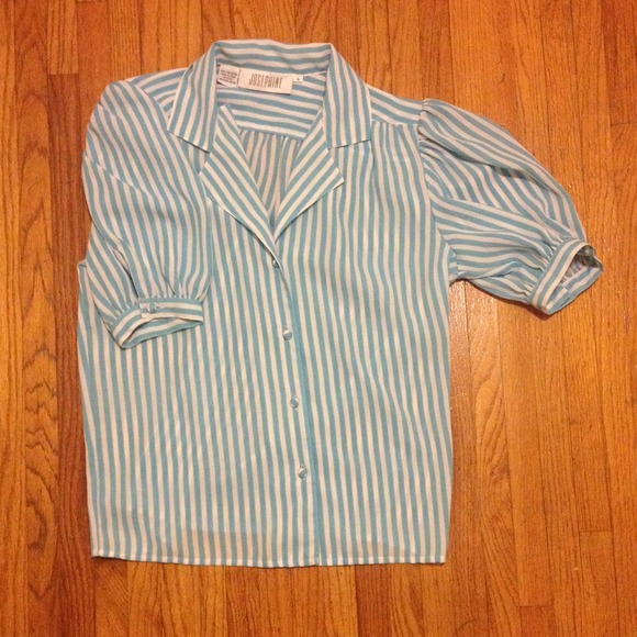 Tops - Thrifted white and light blue button up blouse.