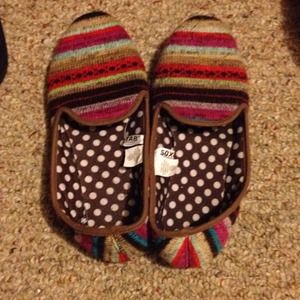 tribal print slippers.