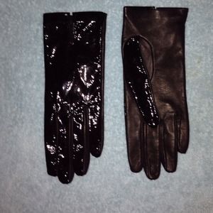 Black patent leather gloves