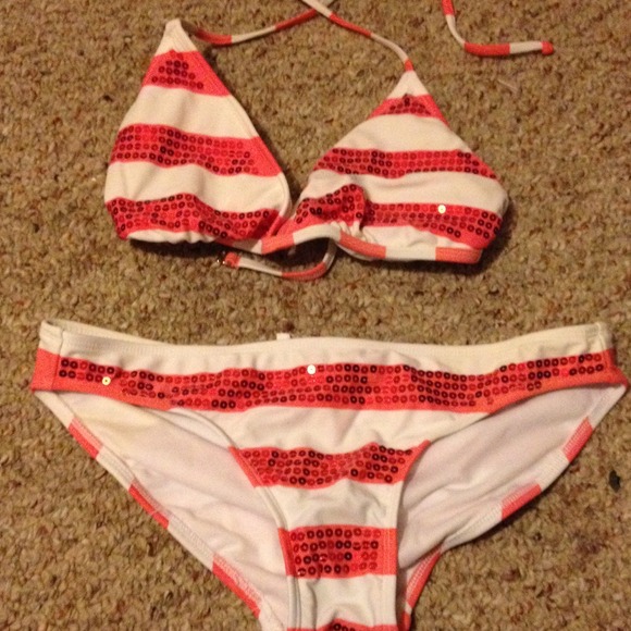 peach sequin bikini set