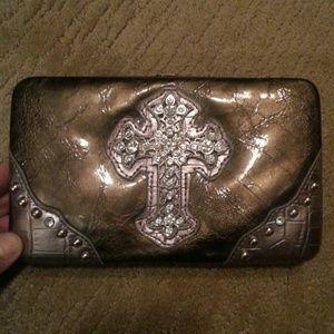 Bronze metallic cross wallet