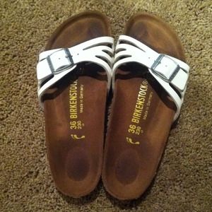 Birkenstock white patent sandals in size 36