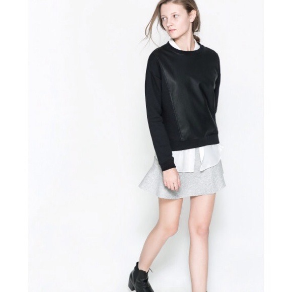 Zara Sweaters - 🆕 Zara Black Sweatshirt with Faux Leather Panel