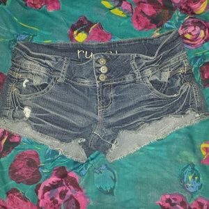 Distressed denim shorts