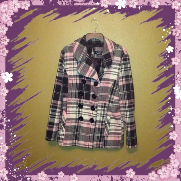 Plaid Pink and Brown Peacoat - Picture 1 of 1