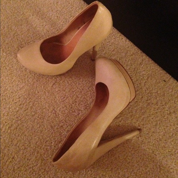Nude lamb platform heels