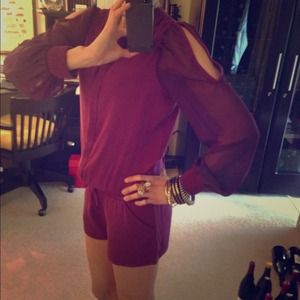 Purple wine romper shorts with arm slits
