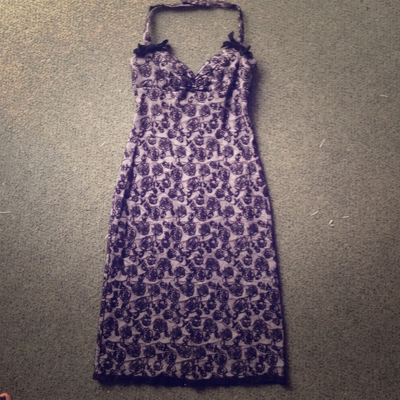 Betsey Johnson Black Rose Halter Dress