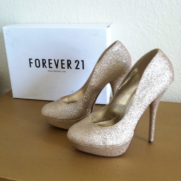 Forever 21 Shoes - Gold Glitter Heels, Forever 21