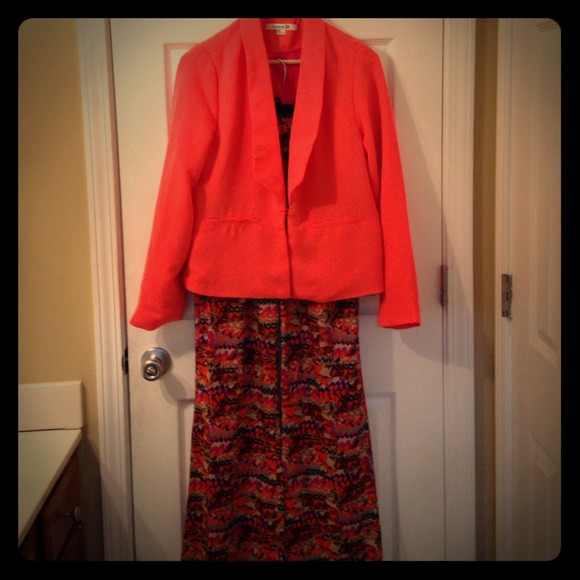 Orange forever 21 blazer with bold pattern pants!