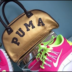 Gold and Chocolate Puma Sport Handbag