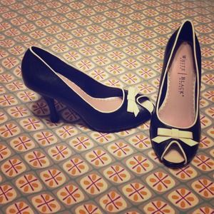Black and cream Peep Toe Heels