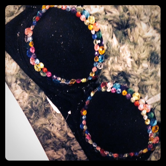 Black gem covered rave bra size 32B
