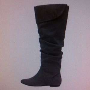 Tall slouchy grey suede knee high boot