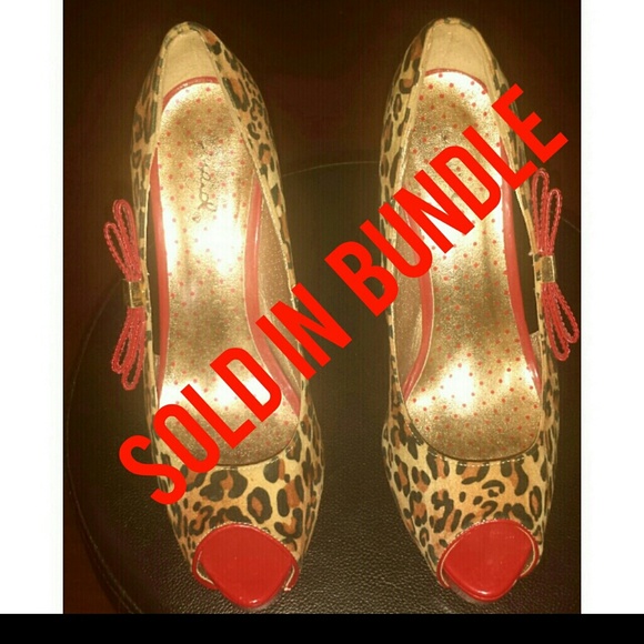 Sold!! Quipid red and leopard peep toe pumps