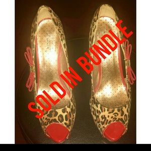 Sold!! Quipid red and leopard peep toe pumps