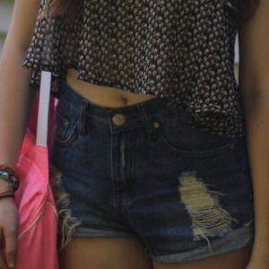 high waisted shorts with distressing