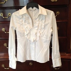White ruffle long sleeve shirt