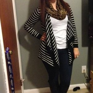 Black and White Striped Cardigan