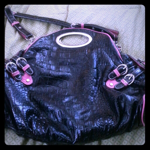 Black with Pink Faux Gator Purse