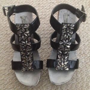 Vera Wang Black Jeweled Sandals