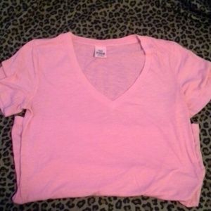 Neon Pink Victoria Secret Pink V-Neck Tee.
