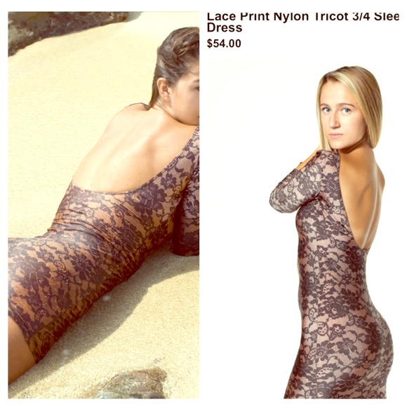 AMERICANAPPAREL NYLON LACE TRICOT 3/4 sleeve dress