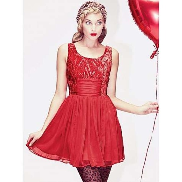 Free People Dresses & Skirts - Free People Red Velvet/Chiffon Ballerina Dress