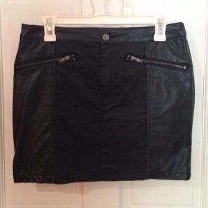 A black faux-leather and fabric skirt