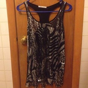Zebra striped sequin tank