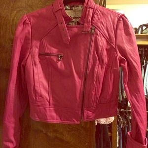 GUESS Hot pink cropped moto jacket!