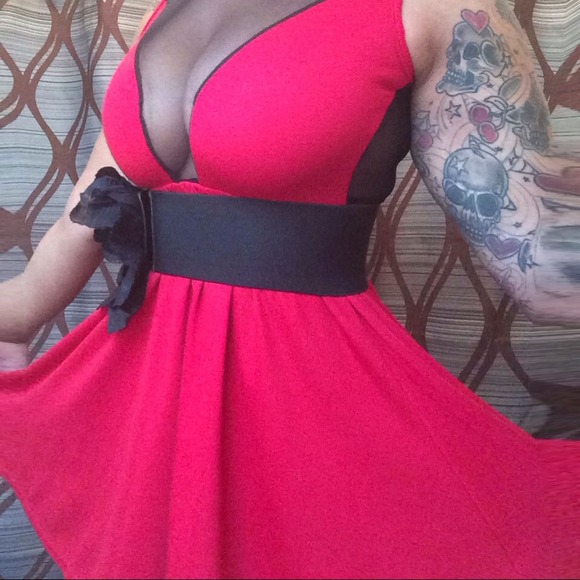 Dresses & Skirts - NWOT. Belt included! Red mesh skater dress