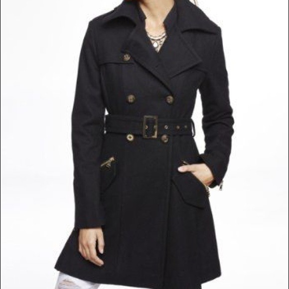 wool blend fit and flare trench coat from express