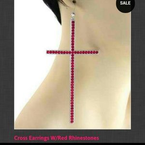 Nwt Red or Blue 5" Cross earrings